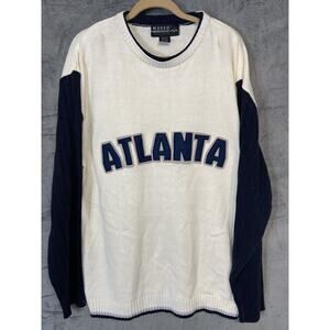 Musso Mens 2XL Atlanta Large Patchwork Knit White Ribbed Neck Waist Sweater Y2K